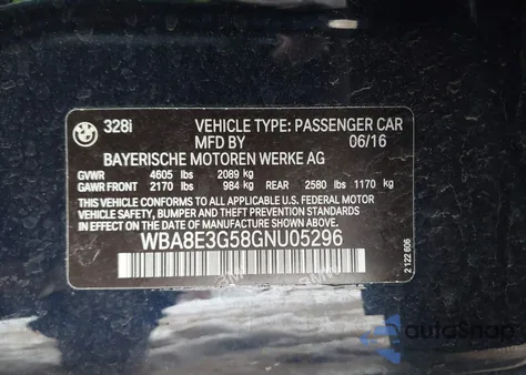 2016 BMW 328I xDrive z USA, uszkodzony, nr VIN WBA8E3G58GNU05296